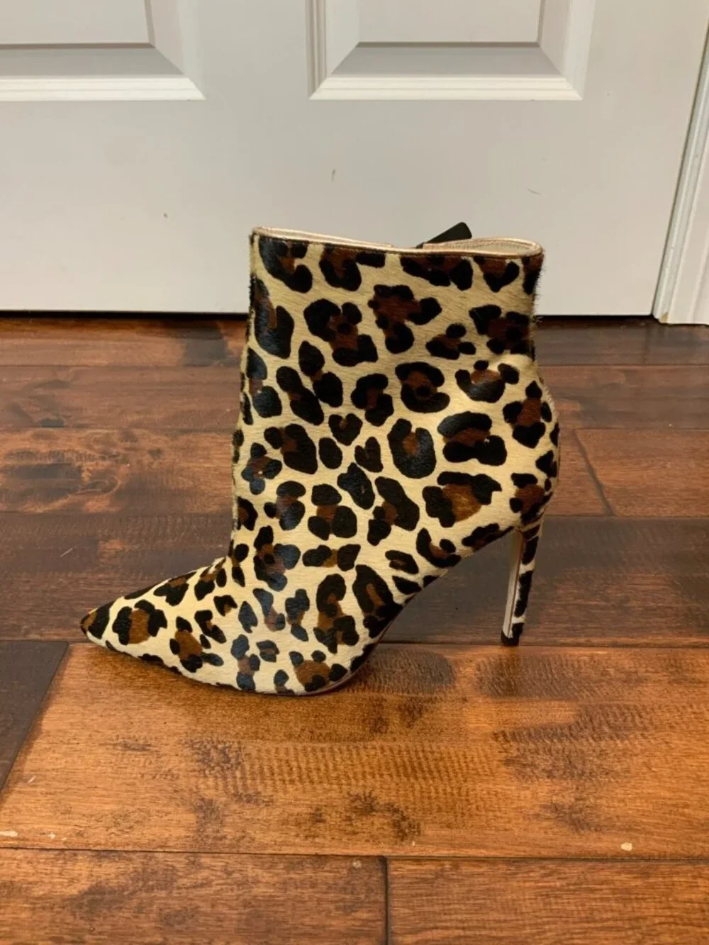 Charlotte Olympia Tan Brown Leopard Print Calf Hair Heel Ankle Booties, Size 10